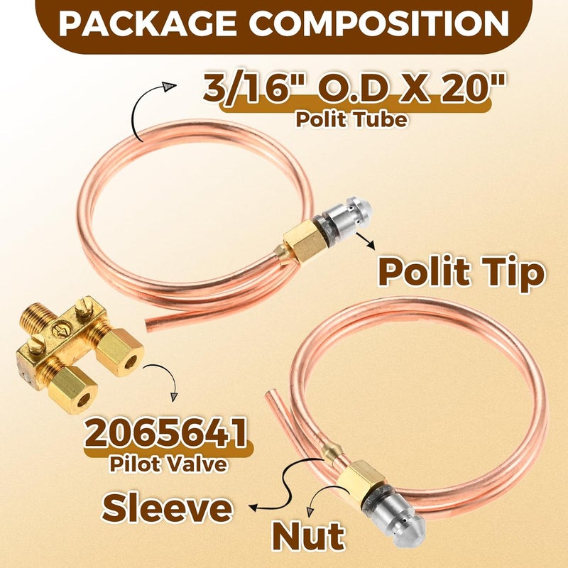 DRELD Pilot Tube 3/16" O.D X 20" Copper Pipe Bendable Range Oven Pilot Burner with 2065641 Pilot Valve, for Commercial Gas Range, Hotel, Kitchen Gas Equipment - Image 4